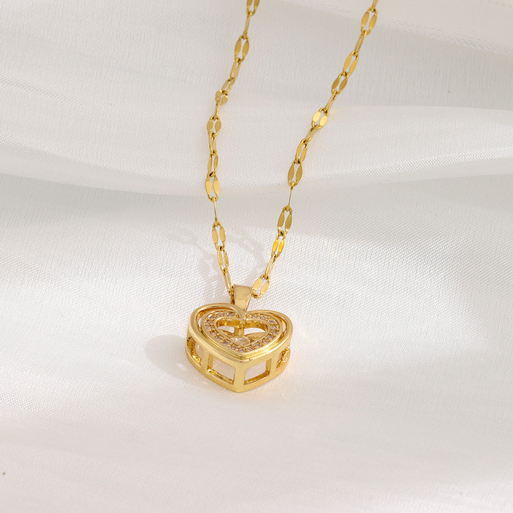 Gold Heart Necklace With Rhinestones