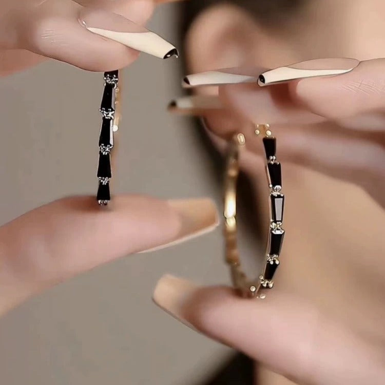 Black Rhinestone Hoop Earrings