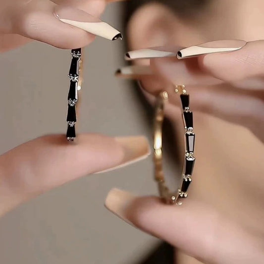 Black Rhinestone Hoop Earrings