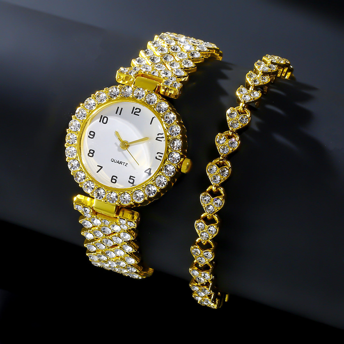 2pcs Watch Set with Rhinestones