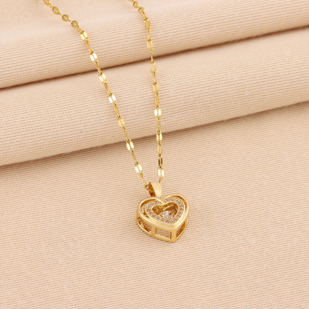 Gold Heart Necklace With Rhinestones
