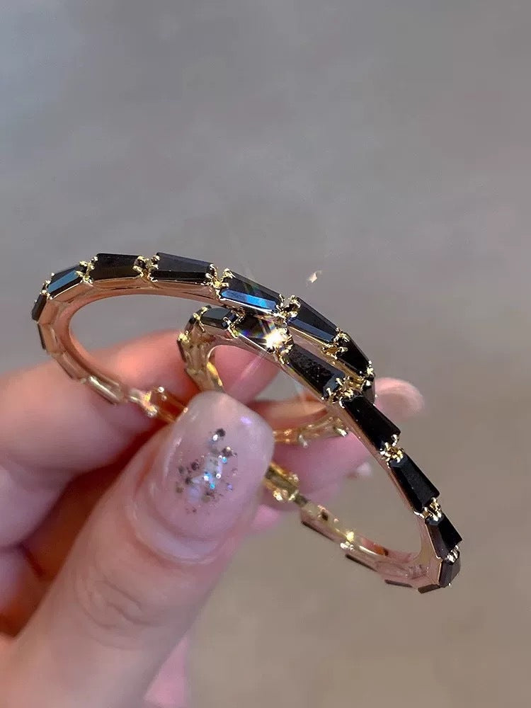 Black Rhinestone Hoop Earrings