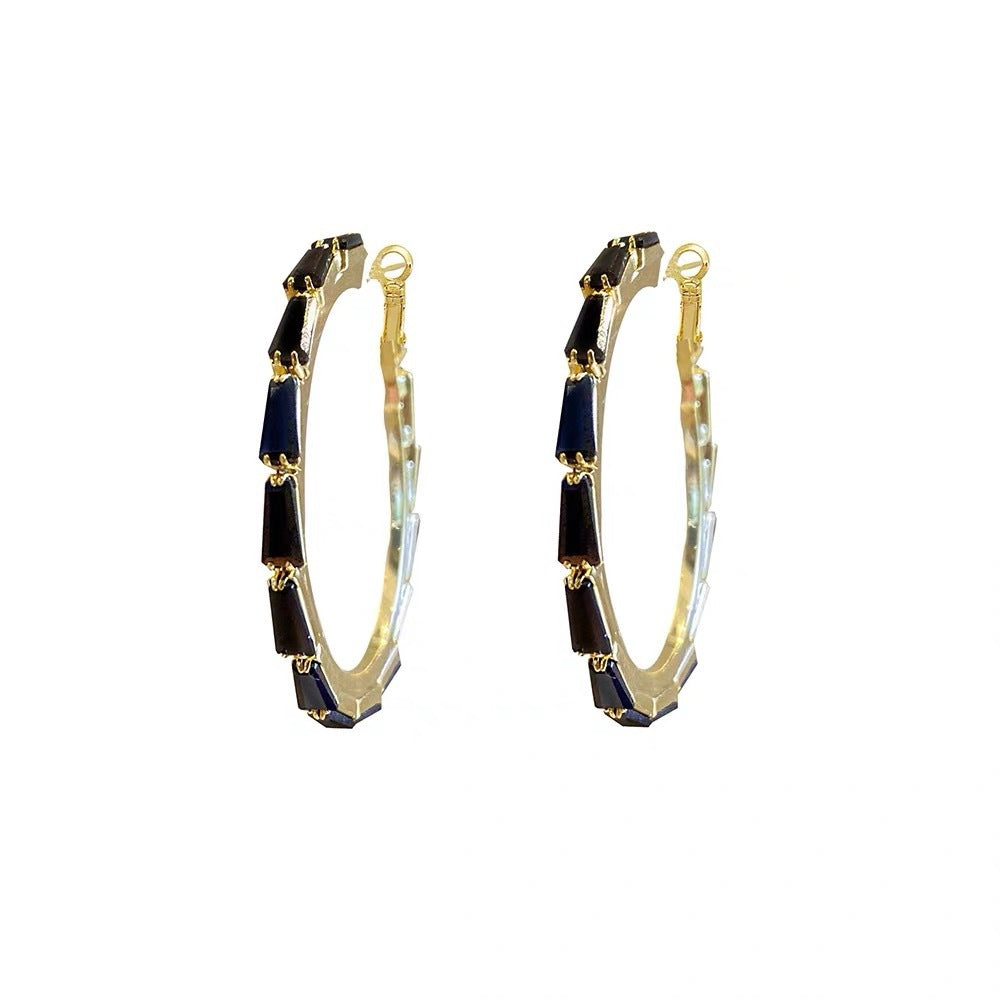 Black Rhinestone Hoop Earrings