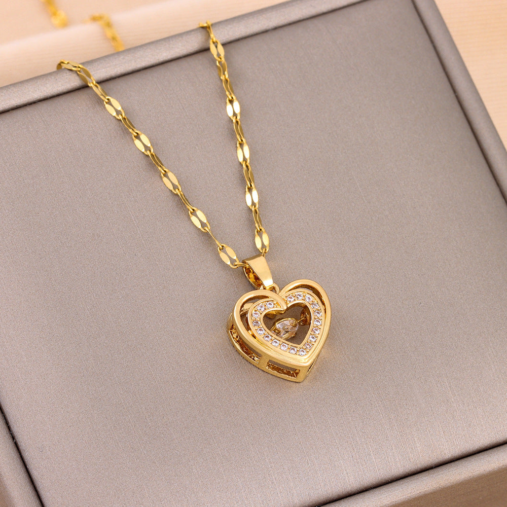Gold Heart Necklace With Rhinestones