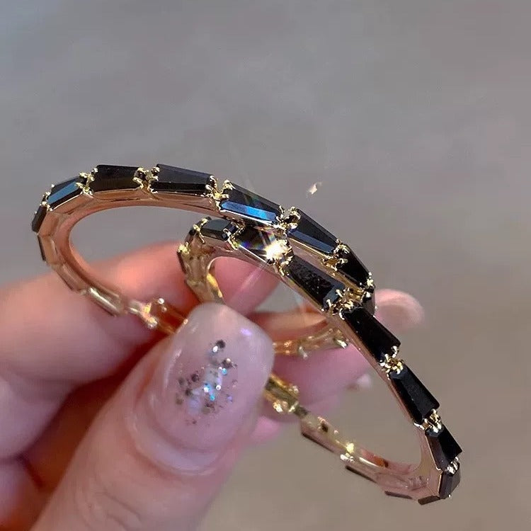 Black Rhinestone Hoop Earrings