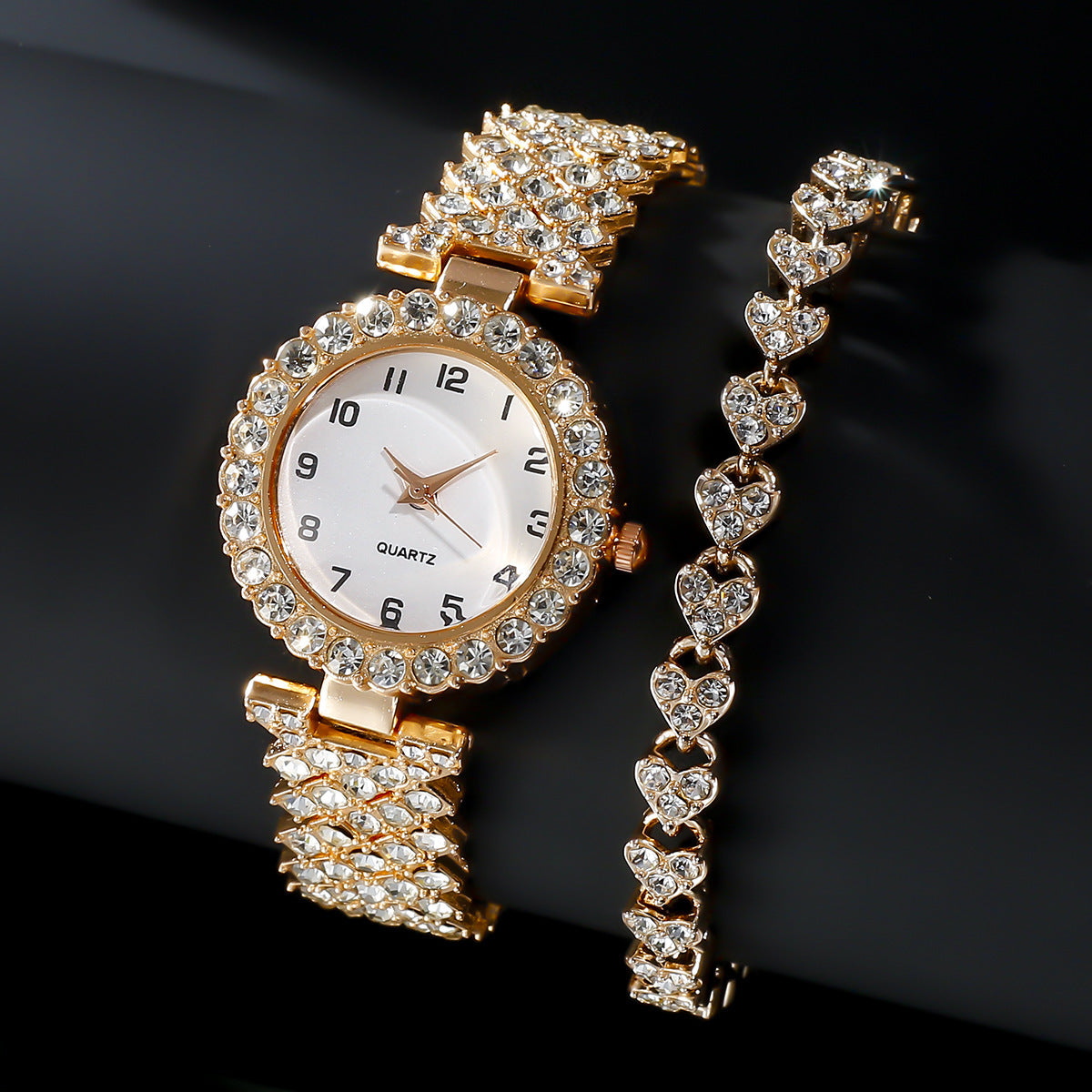 2pcs Watch Set with Rhinestones